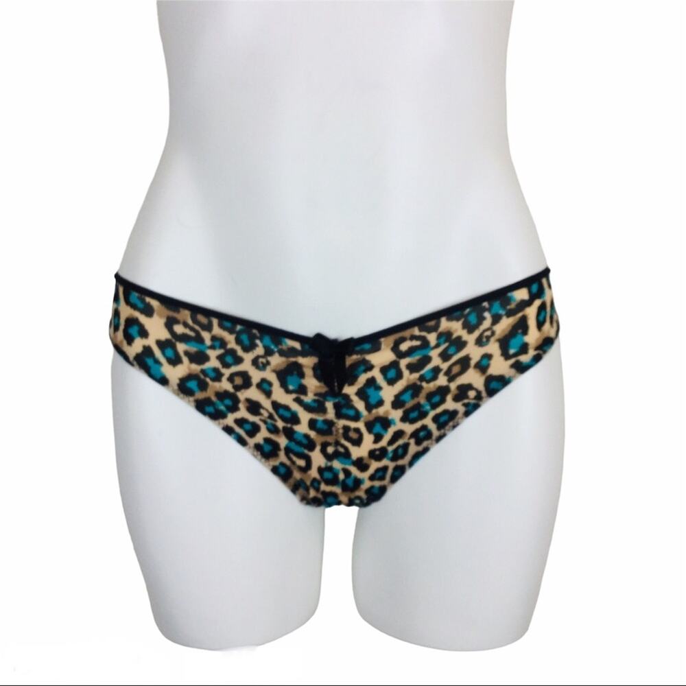 Sexy Lace Thong Leopard Teal Black Lace Small